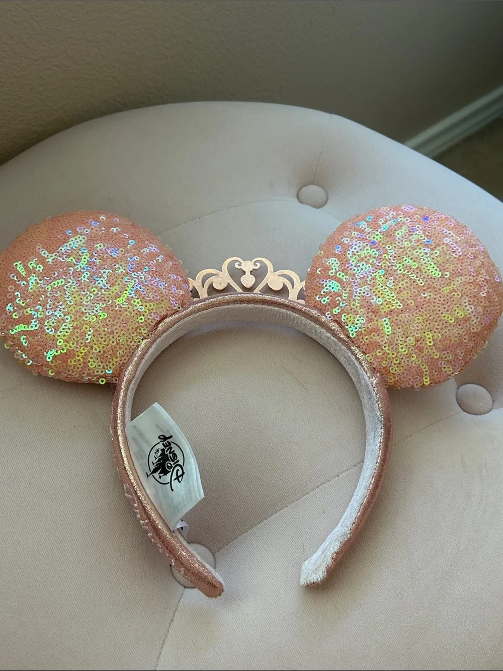 Disney Rose Gold Sequin Minnie Ear Headband with Mini Tiara